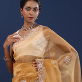 Dusty Yellow Organza Saree With Sequin Work