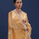 Dusty Yellow Organza Saree With Sequin Work