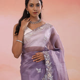 Medium Purple Organza Tissue Saree With Scallop Border