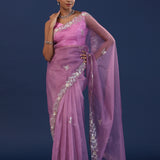 Taffy Pink Organza Saree With Sequin Work