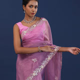 Taffy Pink Organza Saree With Sequin Work