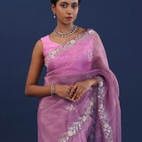 Taffy Pink Organza Saree With Sequin Work