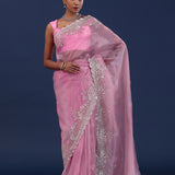 Pastel Baby Pink Organza Saree With Cutdana Work