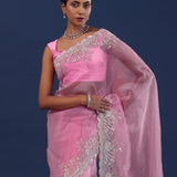 Pastel Baby Pink Organza Saree With Cutdana Work
