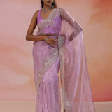 London Hue Organza Tissue Saree With Scallop Border