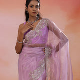 London Hue Organza Tissue Saree With Scallop Border