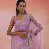 London Hue Organza Tissue Saree With Scallop Border