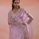 London Hue Organza Tissue Saree With Scallop Border