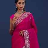 Bright Pink Satin Silk Saree With Cutdana Work