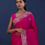 Bright Pink Satin Silk Saree With Cutdana Work