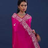 Bright Pink Satin Silk Saree With Cutdana Work