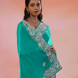Persian Green Satin Crepe Saree With Fancy Border