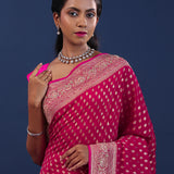 Dark Amaranth Pink Georgette Saree With Banarasi Buttis