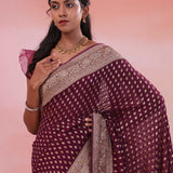 Gondola Brown Georgette Banarasi Saree With Sequins Work