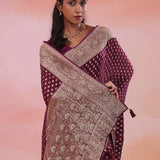 Gondola Brown Georgette Banarasi Saree With Sequins Work