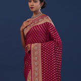 Maroon Georgette Saree With Banarasi Buttis