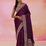 Boysenberry Purple Banarasi Satin Crepe Saree With Butti'S