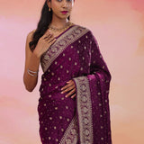 Boysenberry Purple Banarasi Satin Crepe Saree With Butti'S