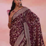 Barossa Purple Georgette Banarasi Saree With Jaal