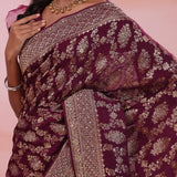 Barossa Purple Georgette Banarasi Saree With Jaal
