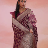 Barossa Purple Georgette Banarasi Saree With Jaal