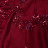 Claret Red Satin Crepe Saree With Sequins Work