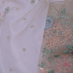 White Tissue Organza Embroidery Saree With Scallop Border