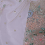 White Tissue Organza Embroidery Saree With Scallop Border