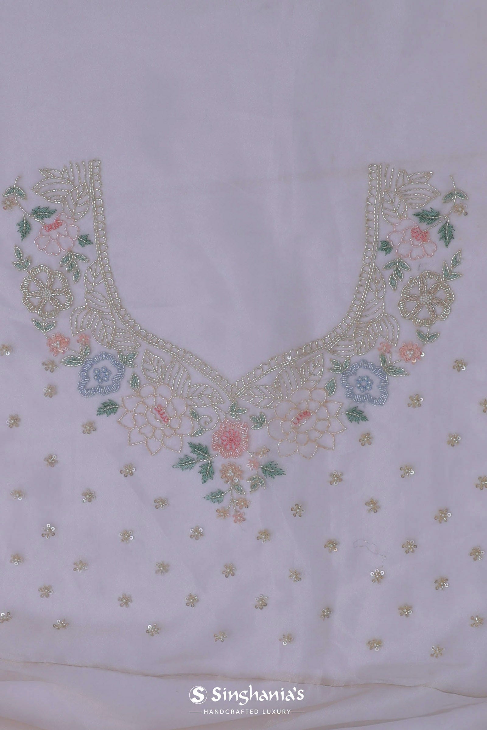 White Tissue Organza Embroidery Saree With Scallop Border