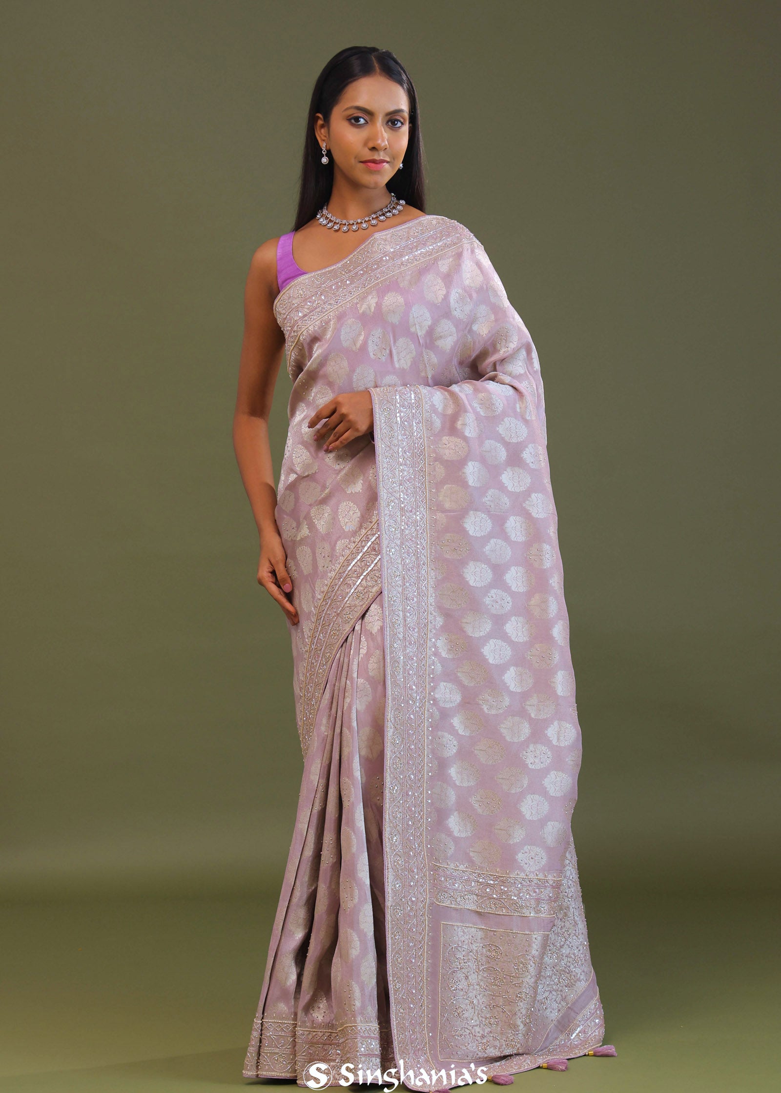 Lilac Banarasi Georgette Embroidery Saree