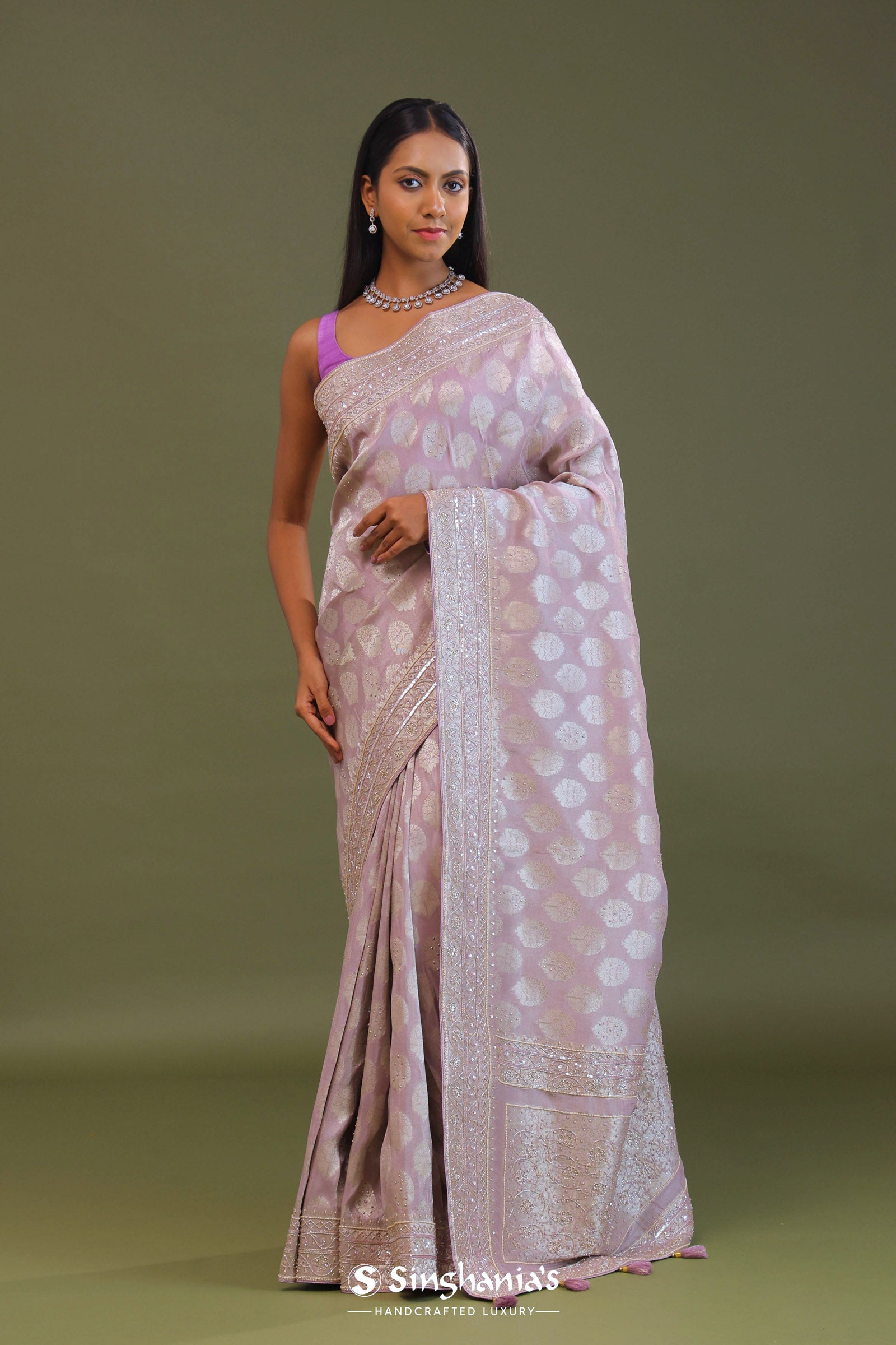 Lilac Banarasi Georgette Embroidery Saree