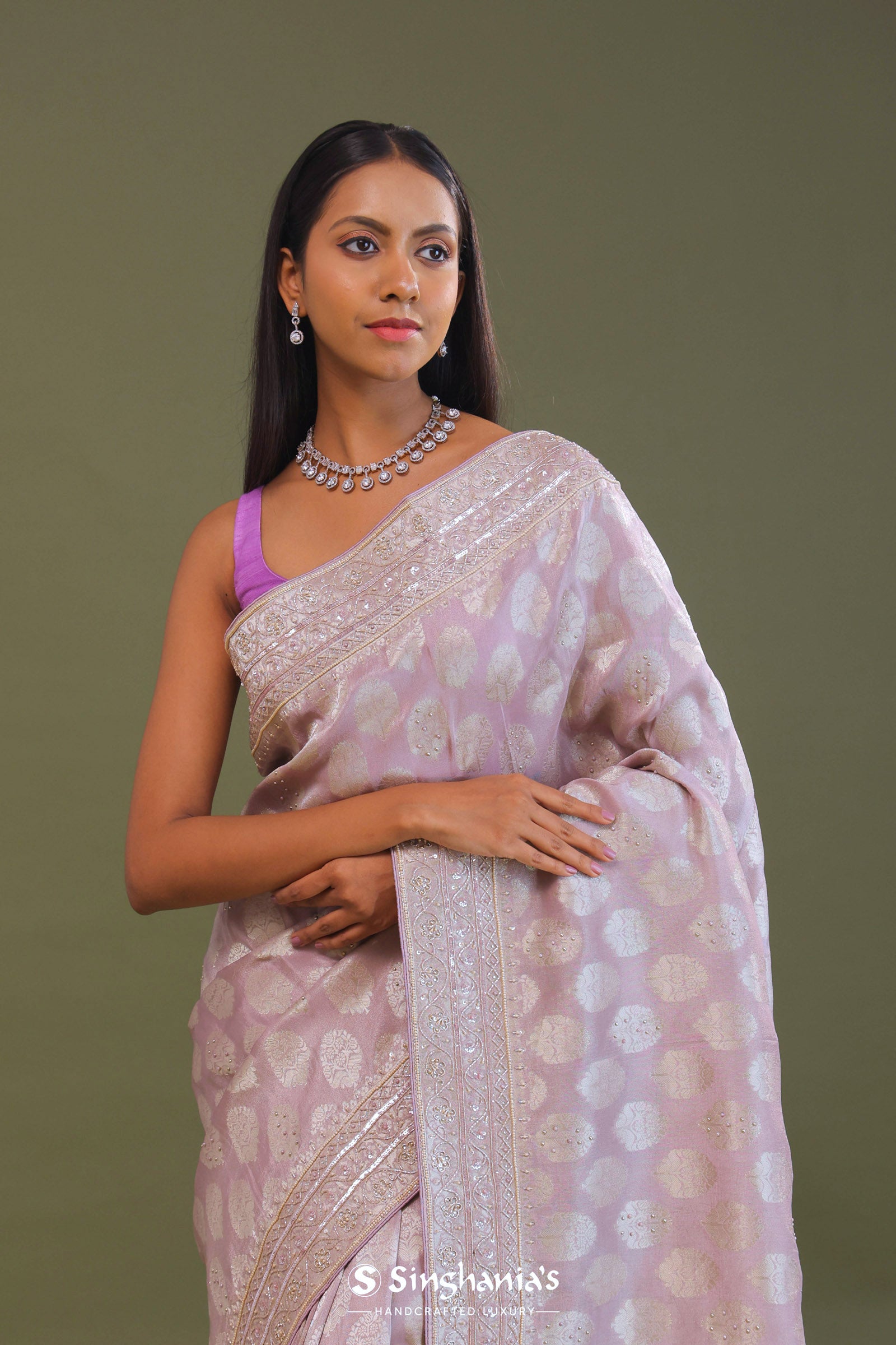 Lilac Banarasi Georgette Embroidery Saree
