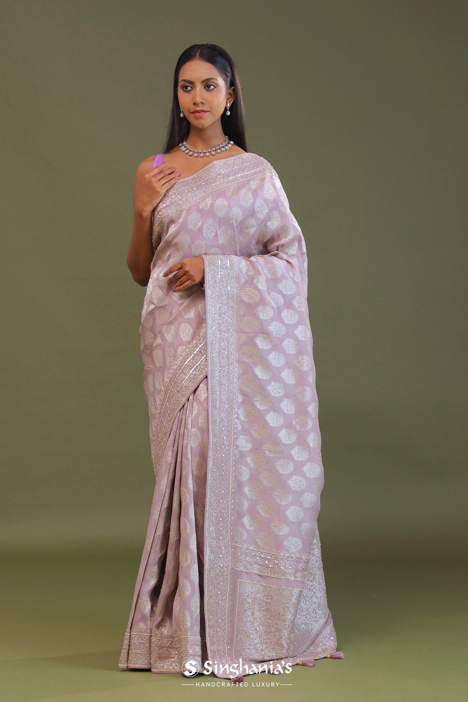 Lilac Banarasi Georgette Embroidery Saree