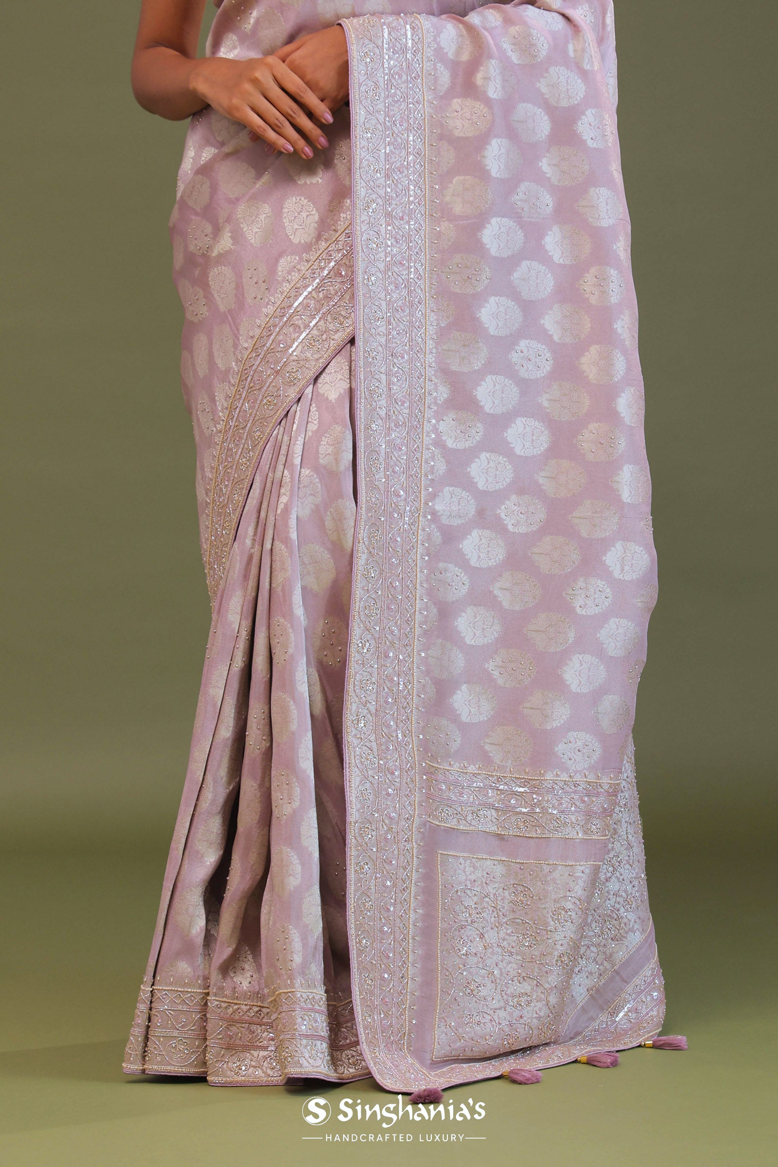 Lilac Banarasi Georgette Embroidery Saree