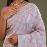 Lilac Banarasi Georgette Embroidery Saree
