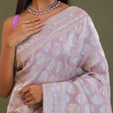 Lilac Banarasi Georgette Embroidery Saree