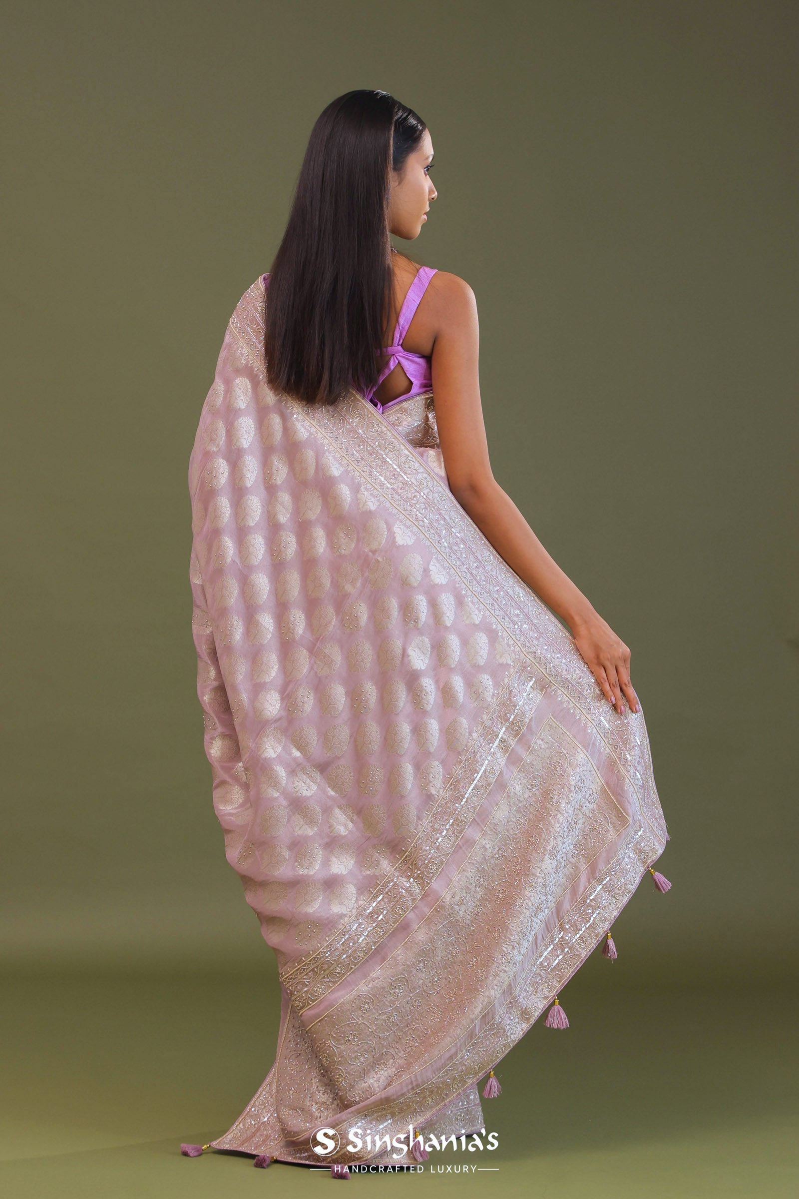 Lilac Banarasi Georgette Embroidery Saree