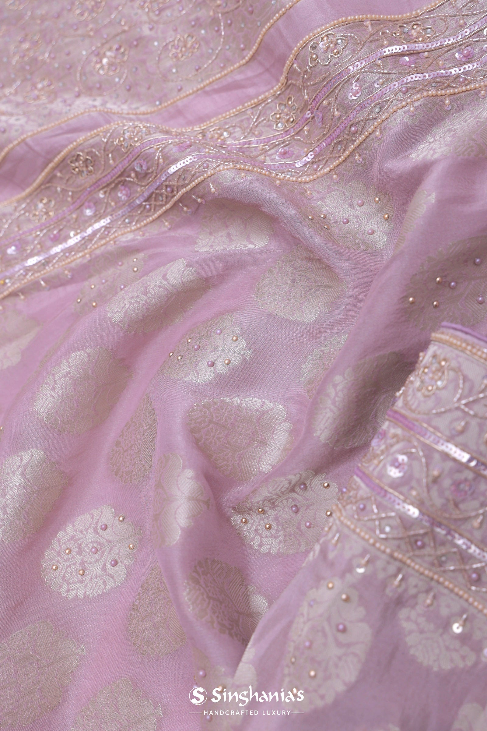 Lilac Banarasi Georgette Embroidery Saree