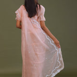 Soft Peach Crushed Organza Embroidery Saree Wth Scallop Border