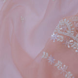 Soft Peach Crushed Organza Embroidery Saree Wth Scallop Border