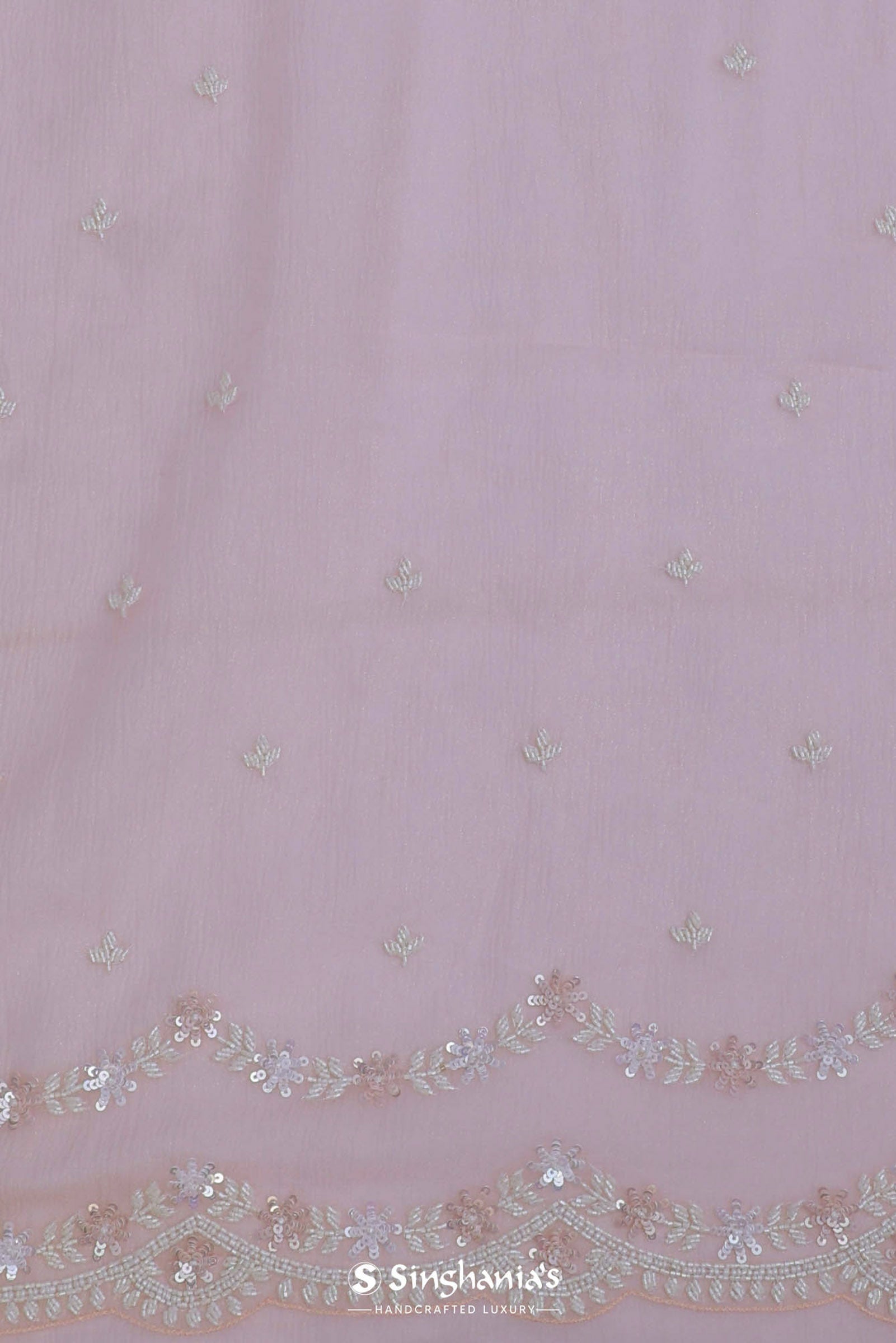 Soft Peach Crushed Organza Embroidery Saree Wth Scallop Border