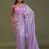 Lilac Tissue Organza Embroidery Saree