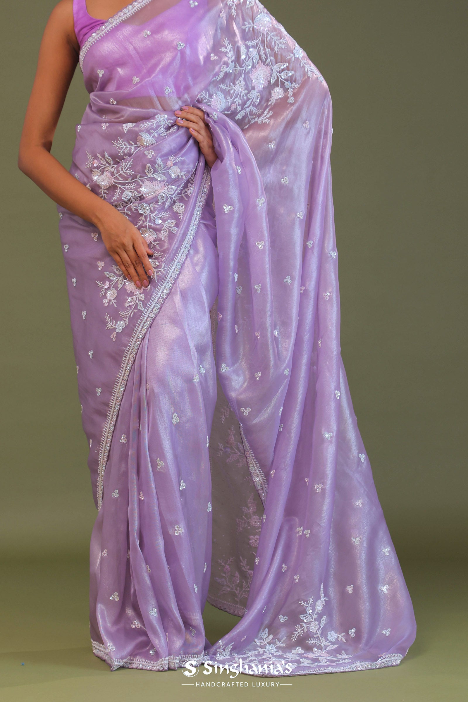 Lilac Tissue Organza Embroidery Saree