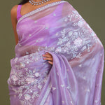 Lilac Tissue Organza Embroidery Saree