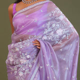 Lilac Tissue Organza Embroidery Saree
