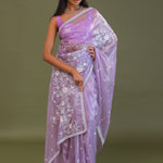 Lilac Tissue Organza Embroidery Saree
