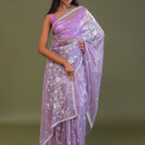 Lilac Tissue Organza Embroidery Saree