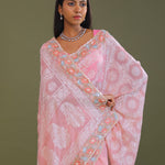 Pink Georgette Embroidery Saree With Scallop Border