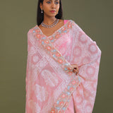 Pink Georgette Embroidery Saree With Scallop Border