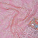 Pink Georgette Embroidery Saree With Scallop Border